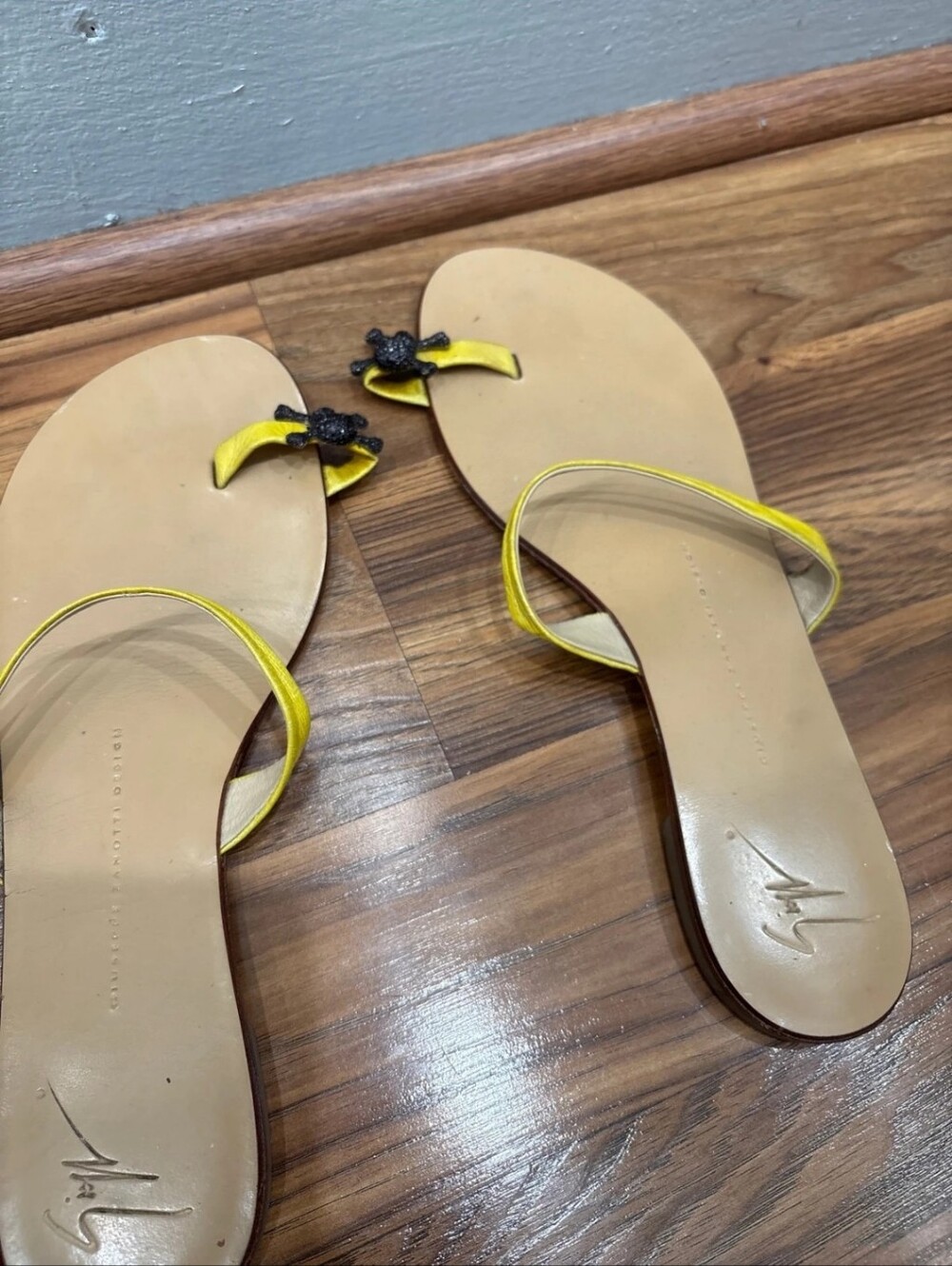 Giuseppe Zanotti Yellow Slide Sandals with Floral Toe Accent